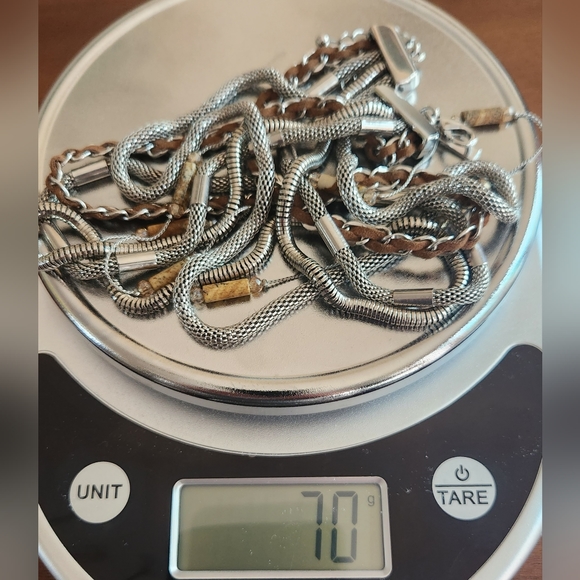 White House Black Market Five Strand Necklace Silver with suede cord & crystal - Picture 10 of 10